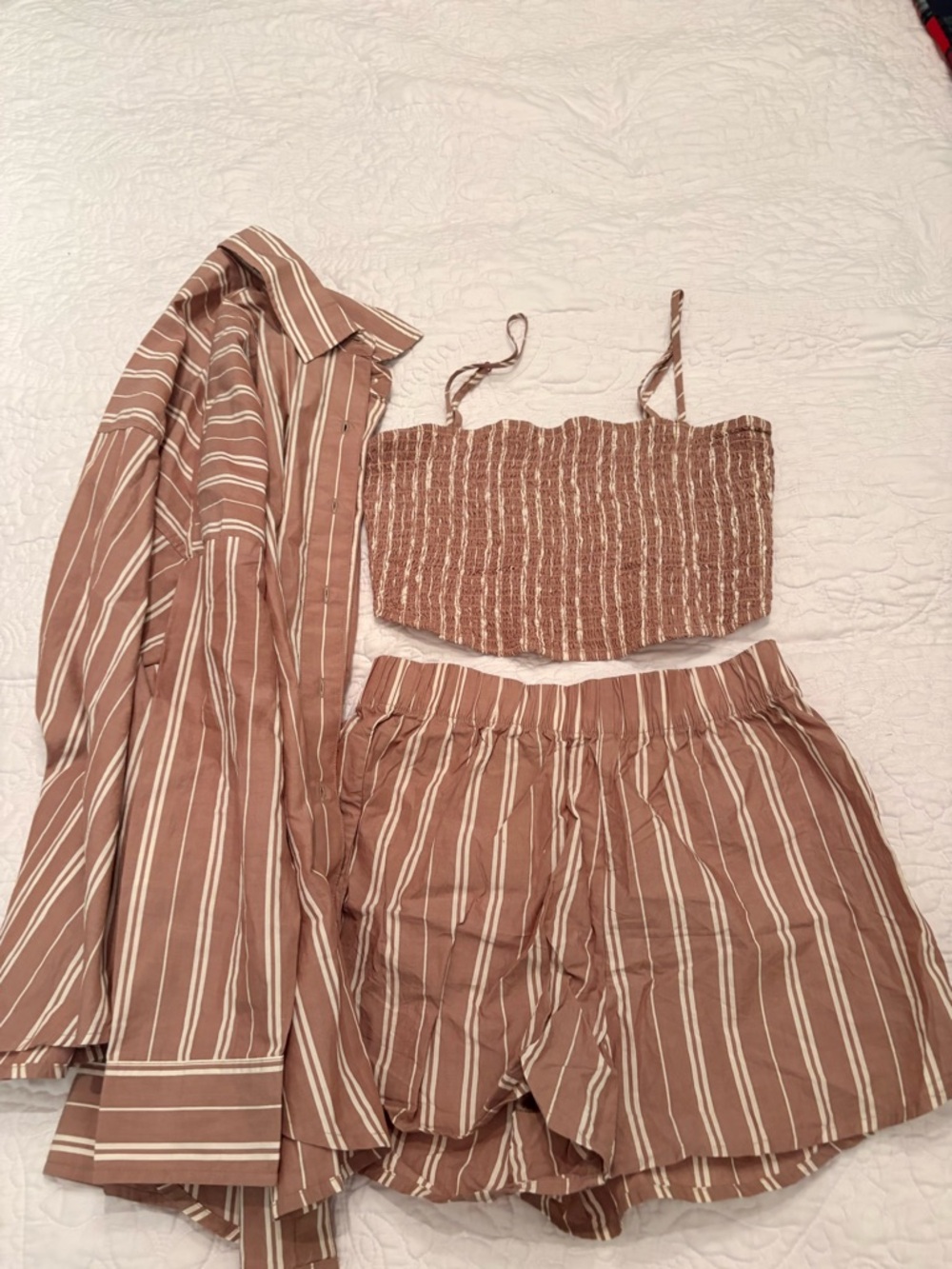 American Eagle Outfitters Mauve and Cream Striped Lounge Top